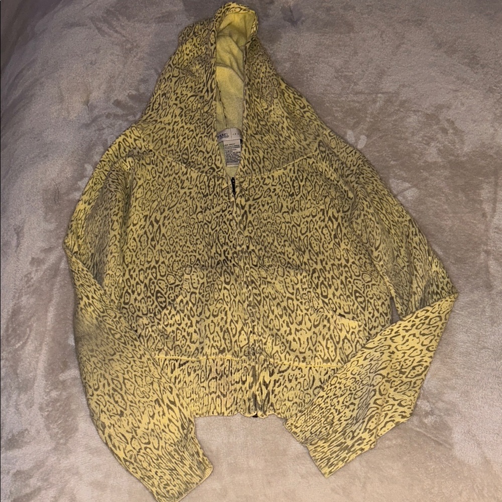 Yellow and Black Leopard-Print Zip Hoodie